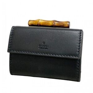 Gucci Black Leather Trifold Wallet Bamboo Vintage Rare